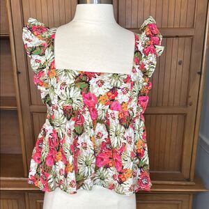 Jacquie The Label Kinsley Babydoll Floral Ruffle Sleeveless Top, size Medium NWT